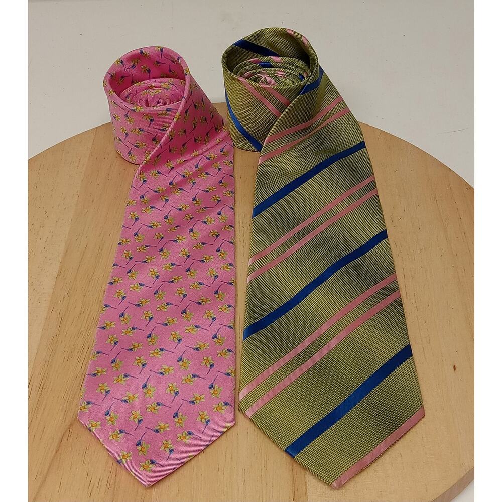 Set Of 2 Men's Ties Brooks Brothers Borrelli Pink Floral Silk